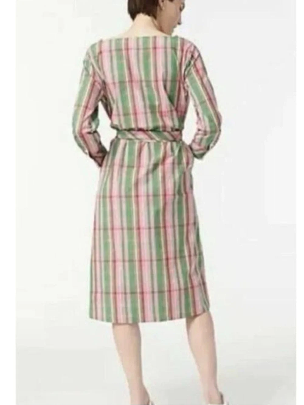 J. Crew Pink and Green Plaid Cotton Poplin Shirtdress Sz 16